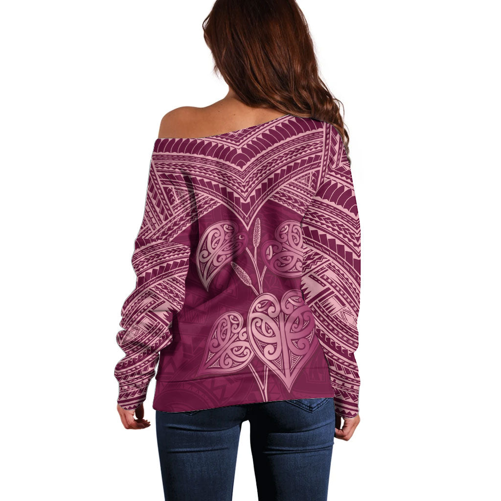 Burgundy New Zealand Kawakawa Maori Ngaru Off Shoulder Sweater