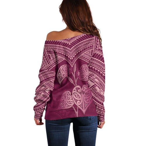 Burgundy New Zealand Kawakawa Maori Ngaru Off Shoulder Sweater