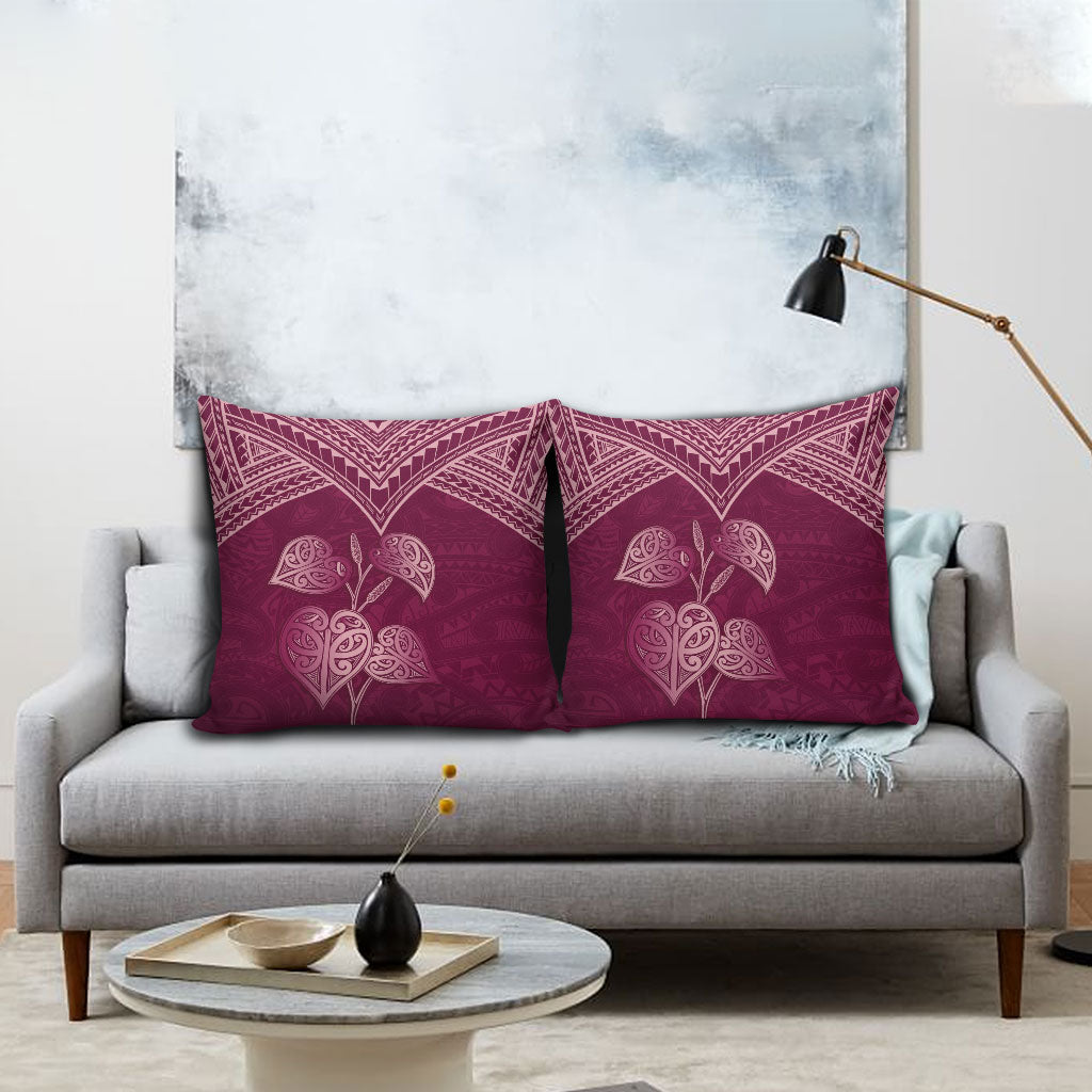 Burgundy New Zealand Kawakawa Maori Ngaru Pillow Cover
