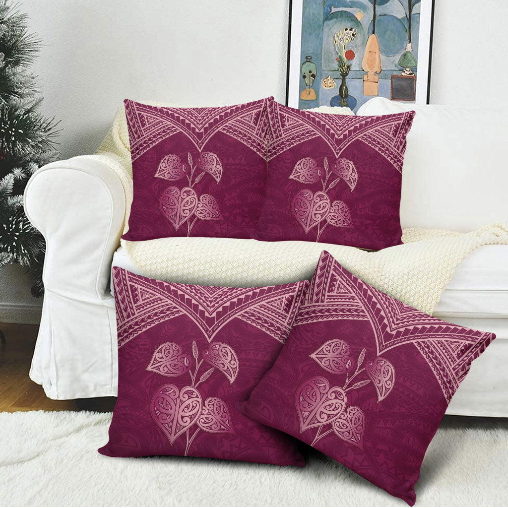 Burgundy New Zealand Kawakawa Maori Ngaru Pillow Cover