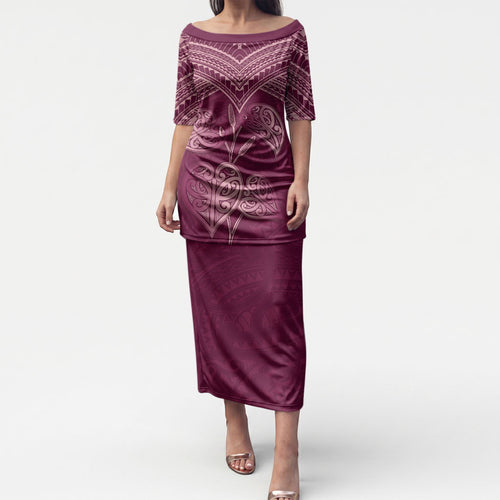 Burgundy New Zealand Kawakawa Maori Ngaru Puletasi