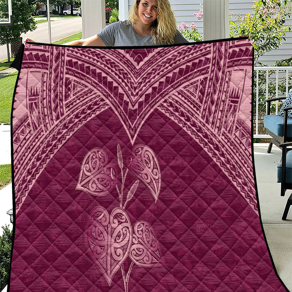 Burgundy New Zealand Kawakawa Maori Ngaru Quilt