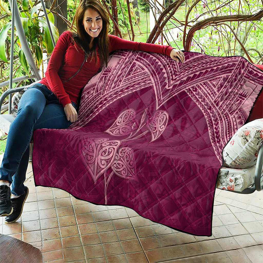 Burgundy New Zealand Kawakawa Maori Ngaru Quilt