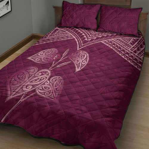 Burgundy New Zealand Kawakawa Maori Ngaru Quilt Bed Set