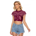 Burgundy New Zealand Kawakawa Maori Ngaru Raglan Cropped T Shirt