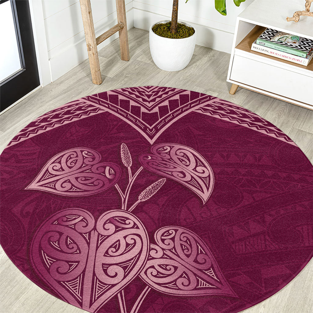 Burgundy New Zealand Kawakawa Maori Ngaru Round Carpet