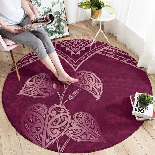 Burgundy New Zealand Kawakawa Maori Ngaru Round Carpet