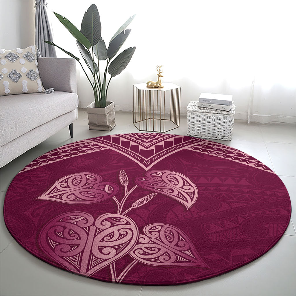 Burgundy New Zealand Kawakawa Maori Ngaru Round Carpet
