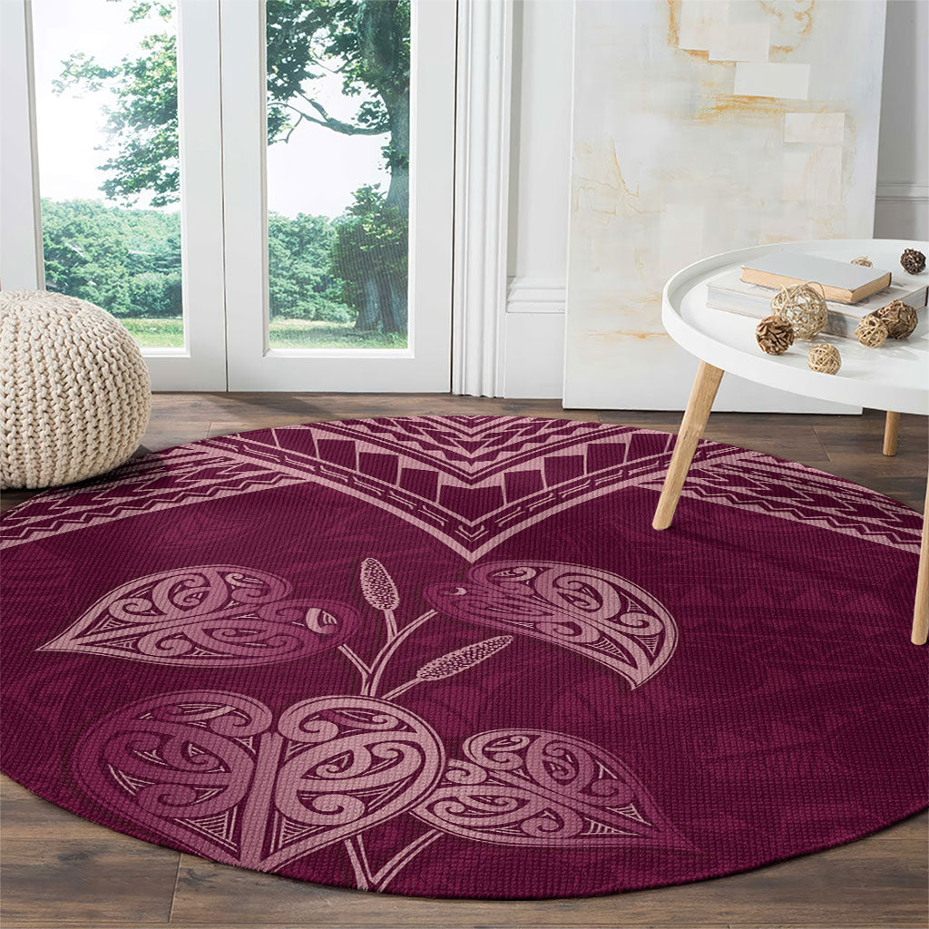 Burgundy New Zealand Kawakawa Maori Ngaru Round Carpet