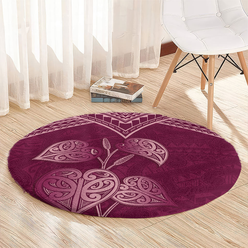 Burgundy New Zealand Kawakawa Maori Ngaru Round Carpet