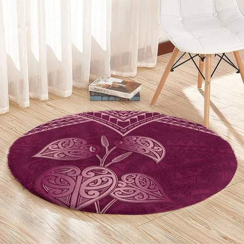 Burgundy New Zealand Kawakawa Maori Ngaru Round Carpet
