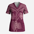 Burgundy New Zealand Kawakawa Maori Ngaru Scrub Top