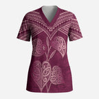 Burgundy New Zealand Kawakawa Maori Ngaru Scrub Top