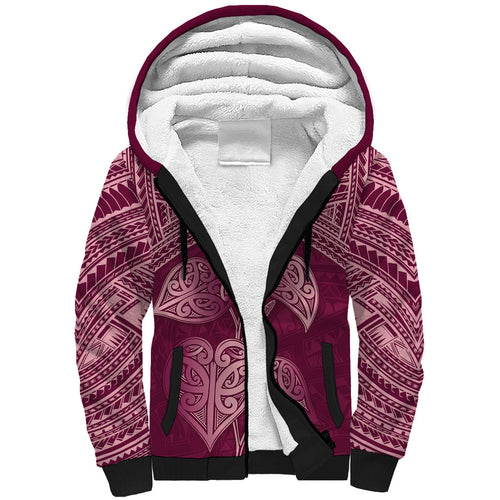 Burgundy New Zealand Kawakawa Maori Ngaru Sherpa Hoodie