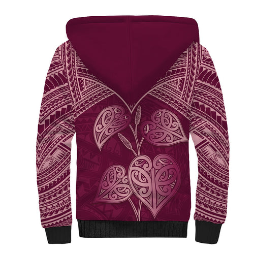 Burgundy New Zealand Kawakawa Maori Ngaru Sherpa Hoodie