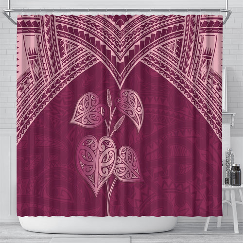 Burgundy New Zealand Kawakawa Maori Ngaru Shower Curtain