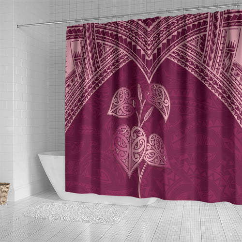 Burgundy New Zealand Kawakawa Maori Ngaru Shower Curtain
