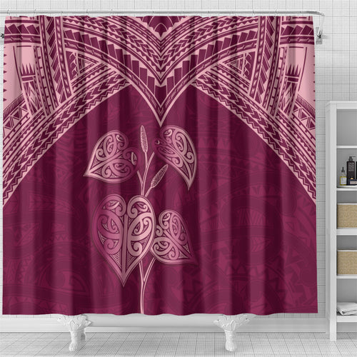 Burgundy New Zealand Kawakawa Maori Ngaru Shower Curtain