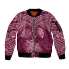 Burgundy New Zealand Kawakawa Maori Ngaru Sleeve Zip Bomber Jacket