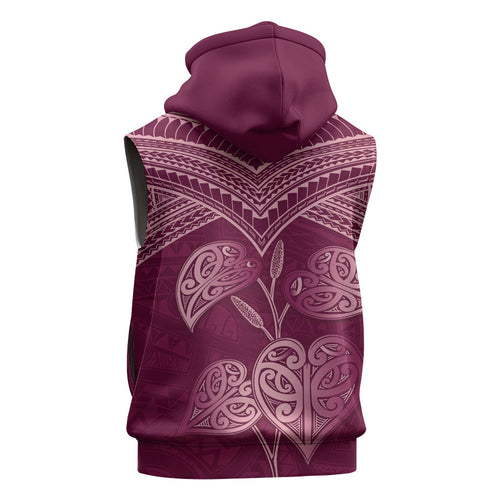Burgundy New Zealand Kawakawa Maori Ngaru Sleeveless Hoodie