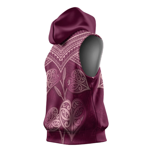 Burgundy New Zealand Kawakawa Maori Ngaru Sleeveless Hoodie