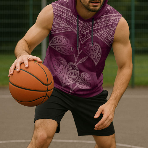 Burgundy New Zealand Kawakawa Maori Ngaru Sleeveless Hoodie