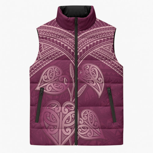 Burgundy New Zealand Kawakawa Maori Ngaru Sleeveless Puffer Jacket