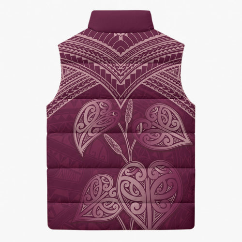 Burgundy New Zealand Kawakawa Maori Ngaru Sleeveless Puffer Jacket