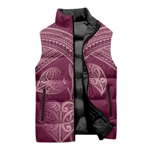 Burgundy New Zealand Kawakawa Maori Ngaru Sleeveless Puffer Jacket