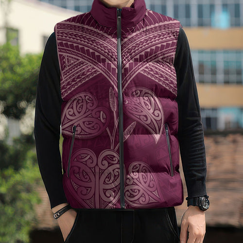 Burgundy New Zealand Kawakawa Maori Ngaru Sleeveless Puffer Jacket