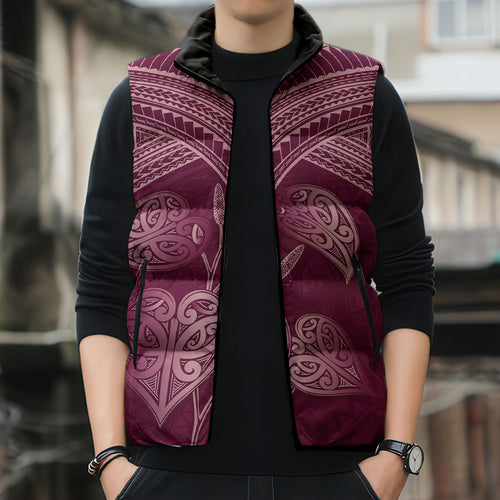 Burgundy New Zealand Kawakawa Maori Ngaru Sleeveless Puffer Jacket