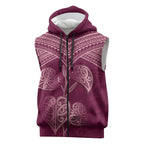 Burgundy New Zealand Kawakawa Maori Ngaru Sleeveless Zip Hoodie