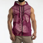Burgundy New Zealand Kawakawa Maori Ngaru Sleeveless Zip Hoodie