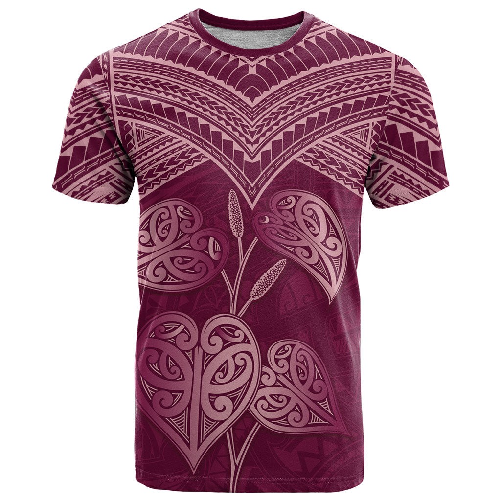 Burgundy New Zealand Kawakawa Maori Ngaru T Shirt