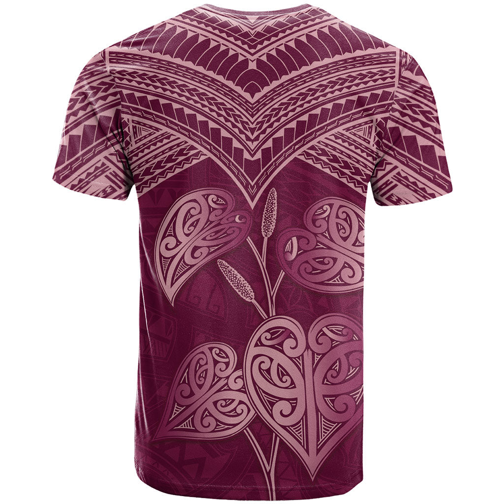 Burgundy New Zealand Kawakawa Maori Ngaru T Shirt