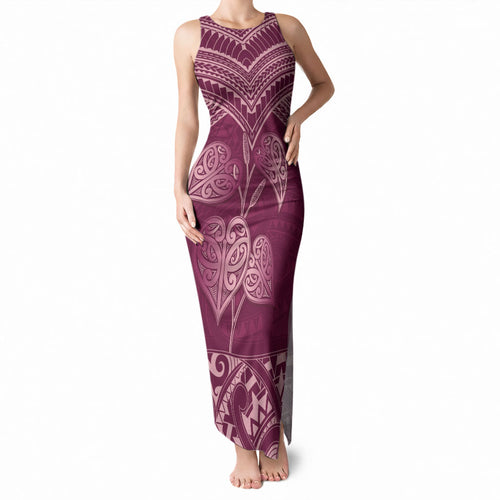 Burgundy New Zealand Kawakawa Maori Ngaru Tank Maxi Dress