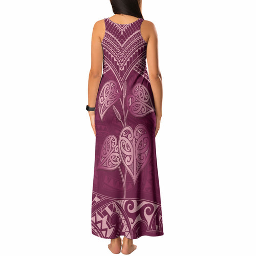 Burgundy New Zealand Kawakawa Maori Ngaru Tank Maxi Dress