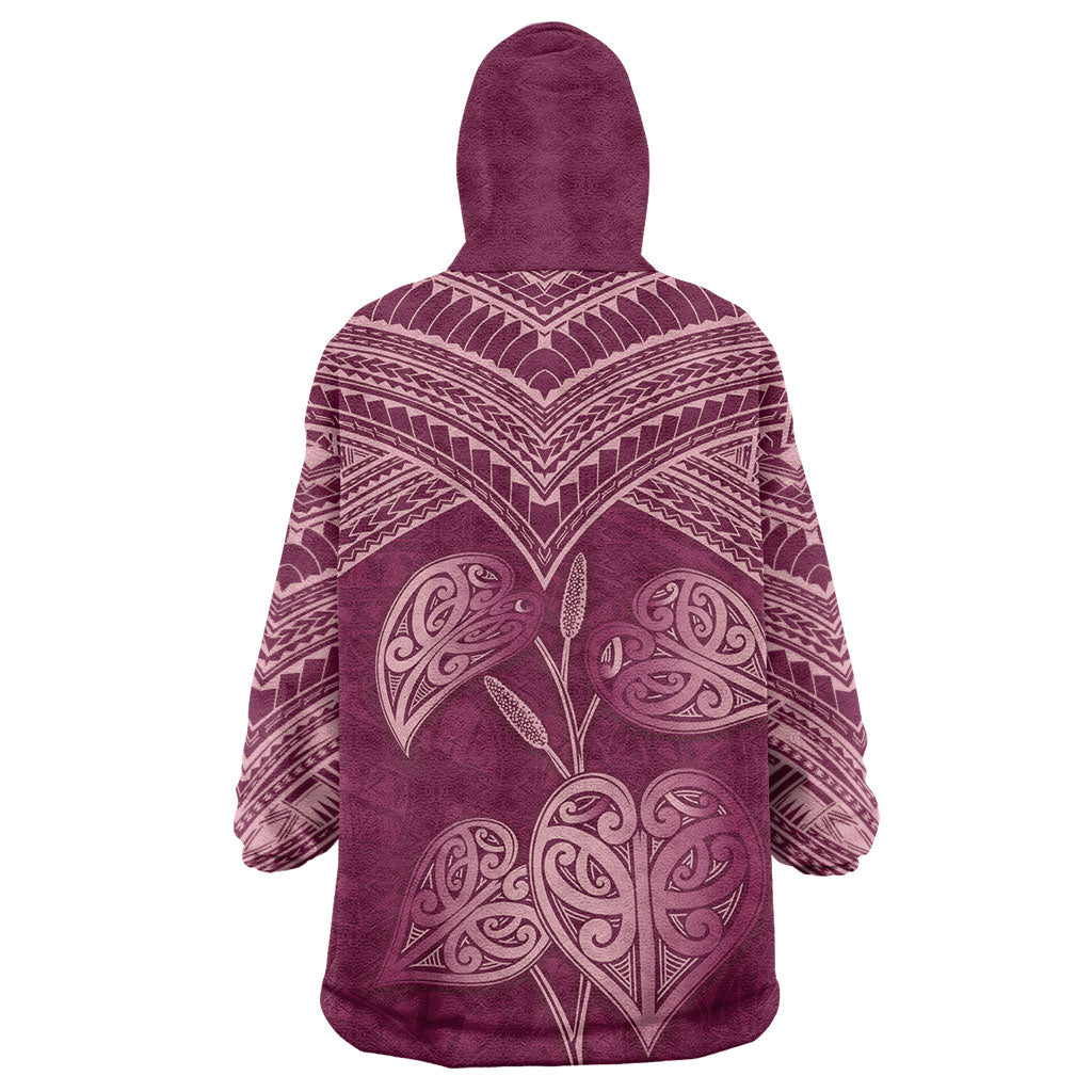 Burgundy New Zealand Kawakawa Maori Ngaru Wearable Blanket Hoodie