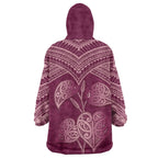 Burgundy New Zealand Kawakawa Maori Ngaru Wearable Blanket Hoodie