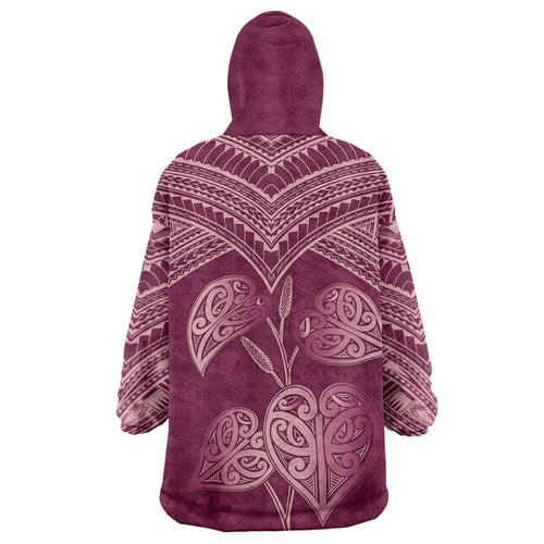 Burgundy New Zealand Kawakawa Maori Ngaru Wearable Blanket Hoodie