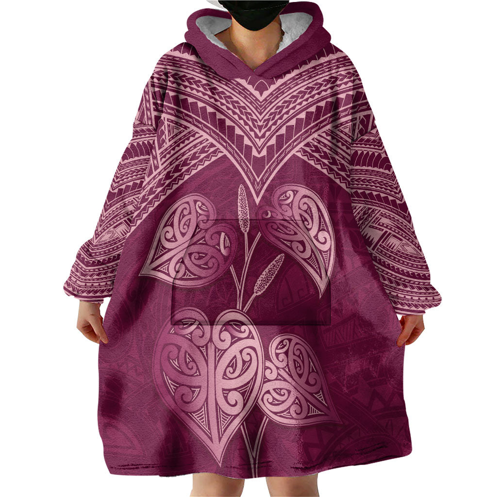 Burgundy New Zealand Kawakawa Maori Ngaru Wearable Blanket Hoodie