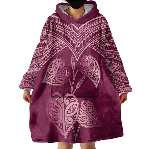 Burgundy New Zealand Kawakawa Maori Ngaru Wearable Blanket Hoodie