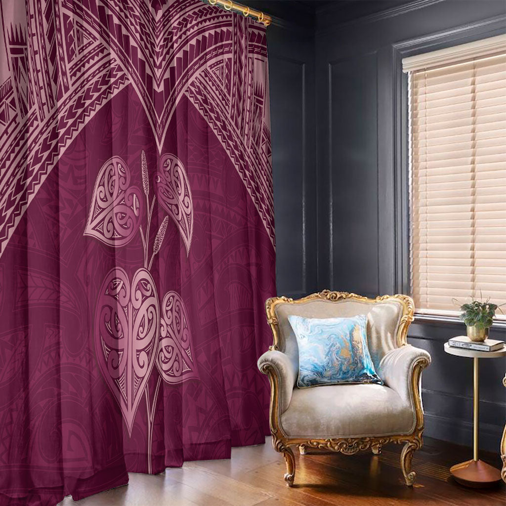 Burgundy New Zealand Kawakawa Maori Ngaru Window Curtain