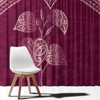 Burgundy New Zealand Kawakawa Maori Ngaru Window Curtain