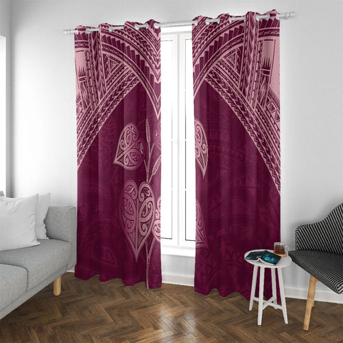 Burgundy New Zealand Kawakawa Maori Ngaru Window Curtain