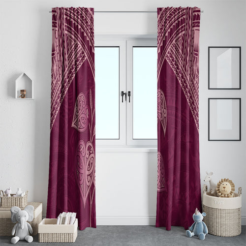 Burgundy New Zealand Kawakawa Maori Ngaru Window Curtain