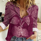 Burgundy New Zealand Kawakawa Maori Ngaru Women Casual Shirt