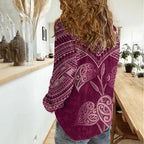 Burgundy New Zealand Kawakawa Maori Ngaru Women Casual Shirt