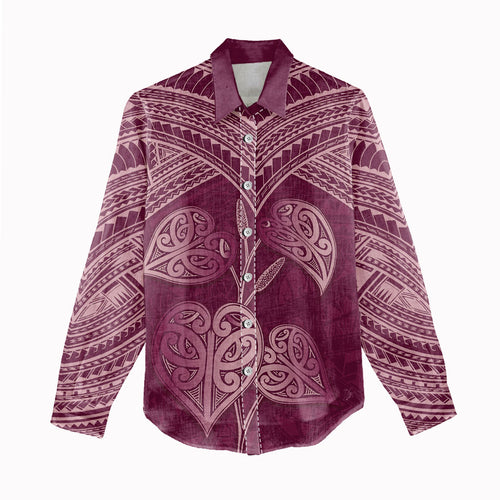 Burgundy New Zealand Kawakawa Maori Ngaru Women Casual Shirt