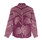 Burgundy New Zealand Kawakawa Maori Ngaru Women Casual Shirt